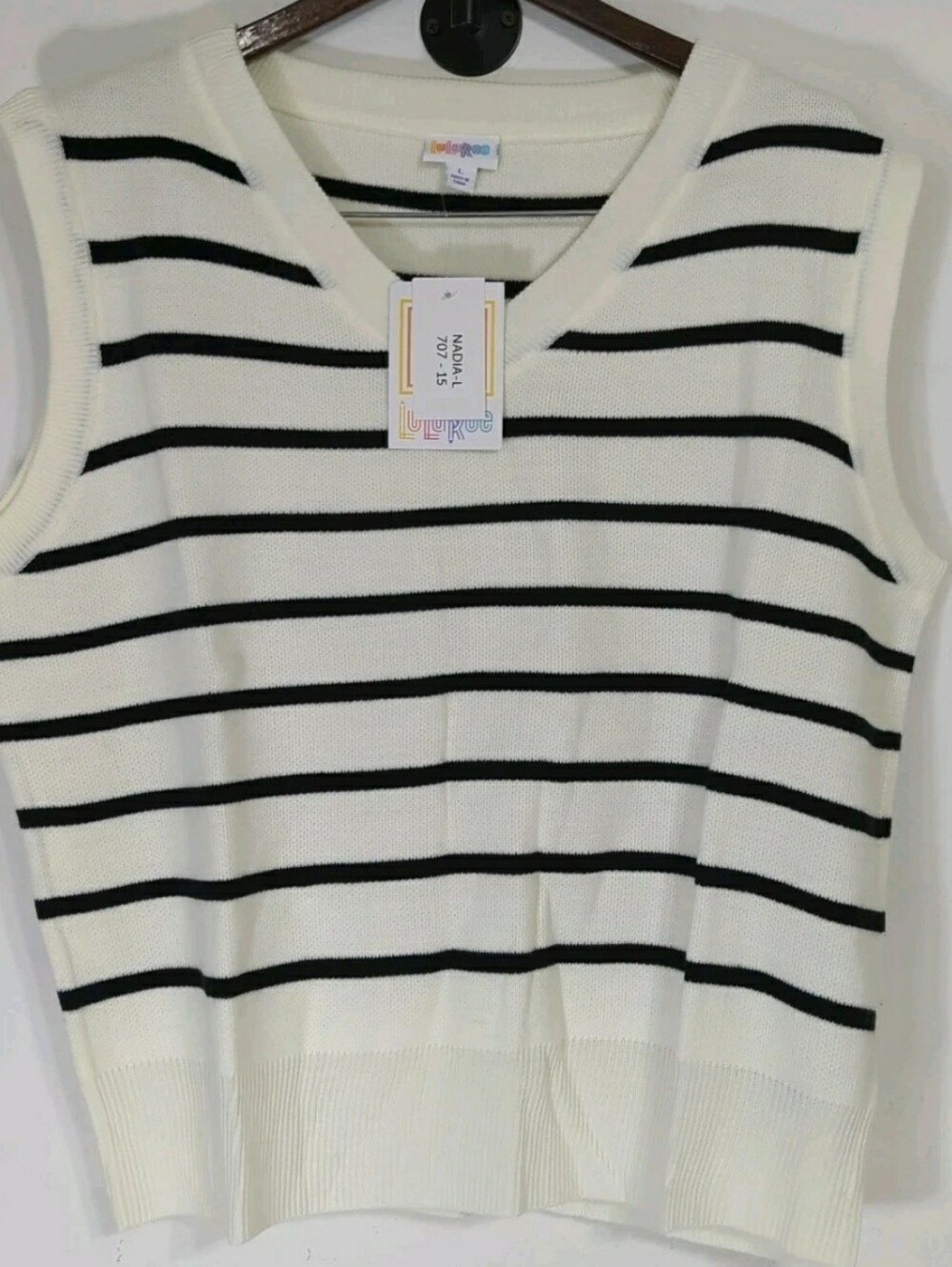 Lularoe Sweater Vest Nadia White/Black Large 14/16 NWT Acrylic